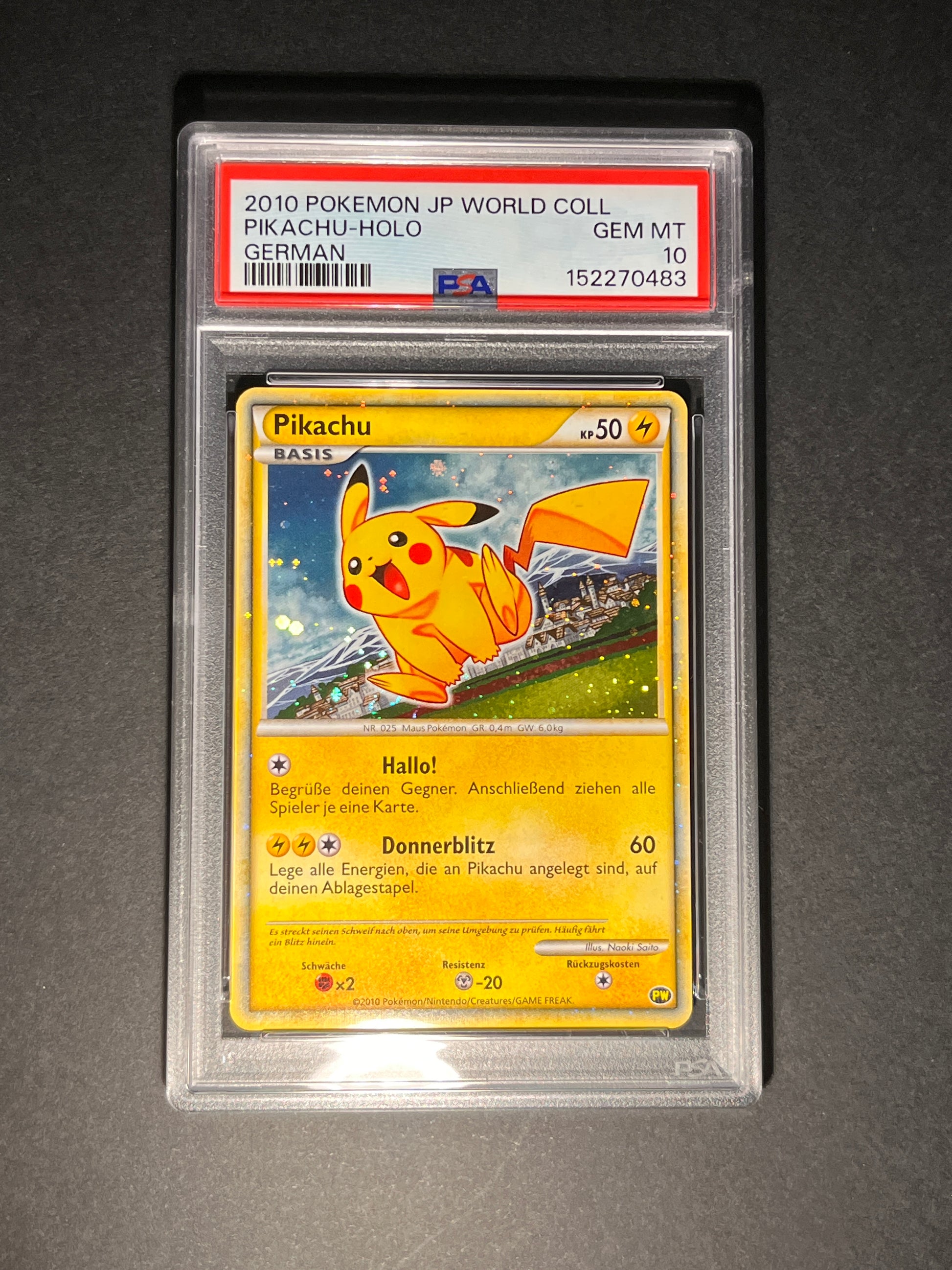 Pikachu Holo PW Promo Allemand — carte gradée PSA 10 (verso)